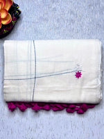 Load image into Gallery viewer, Handwoven Cotton Saree - Vista White + MegentaFlush
