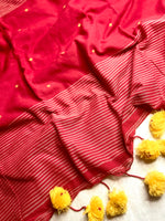 Load image into Gallery viewer, Handwoven Cotton Saree - Curious Red +  Marvellous Yellow
