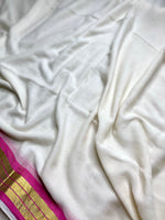 Load image into Gallery viewer, Handwoven Cotton Saree - Seashell white + Hibiscus Pink
