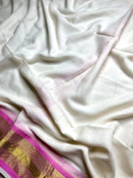 Load image into Gallery viewer, Handwoven Cotton Saree - Seashell white + Orchid Pink
