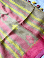 Load image into Gallery viewer, Handwoven Linen Saree - Warm Grey+ Persian Pink
