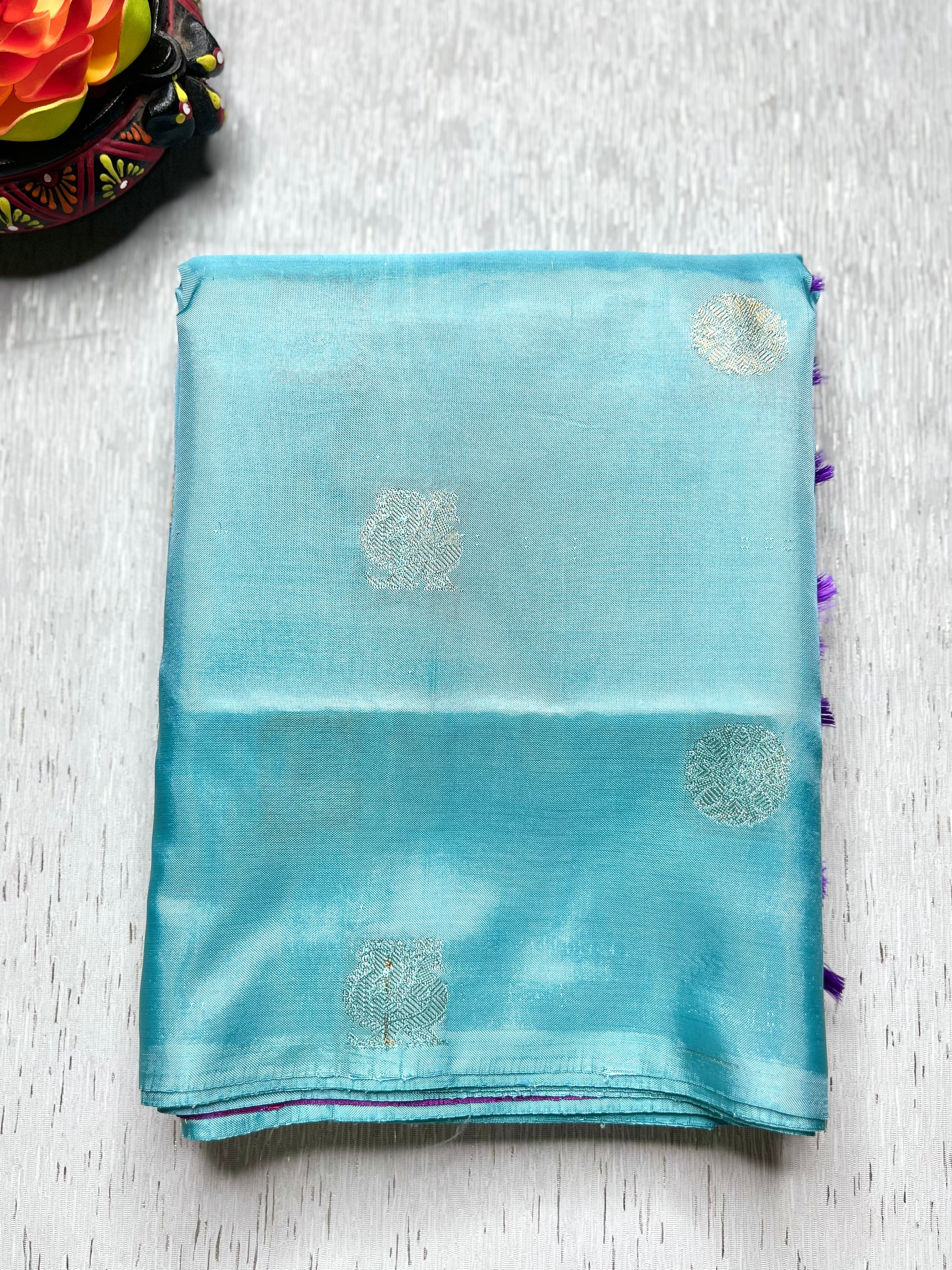 Handwoven Art Silk Saree -  Blizzard Blue + Fuchsia Purple