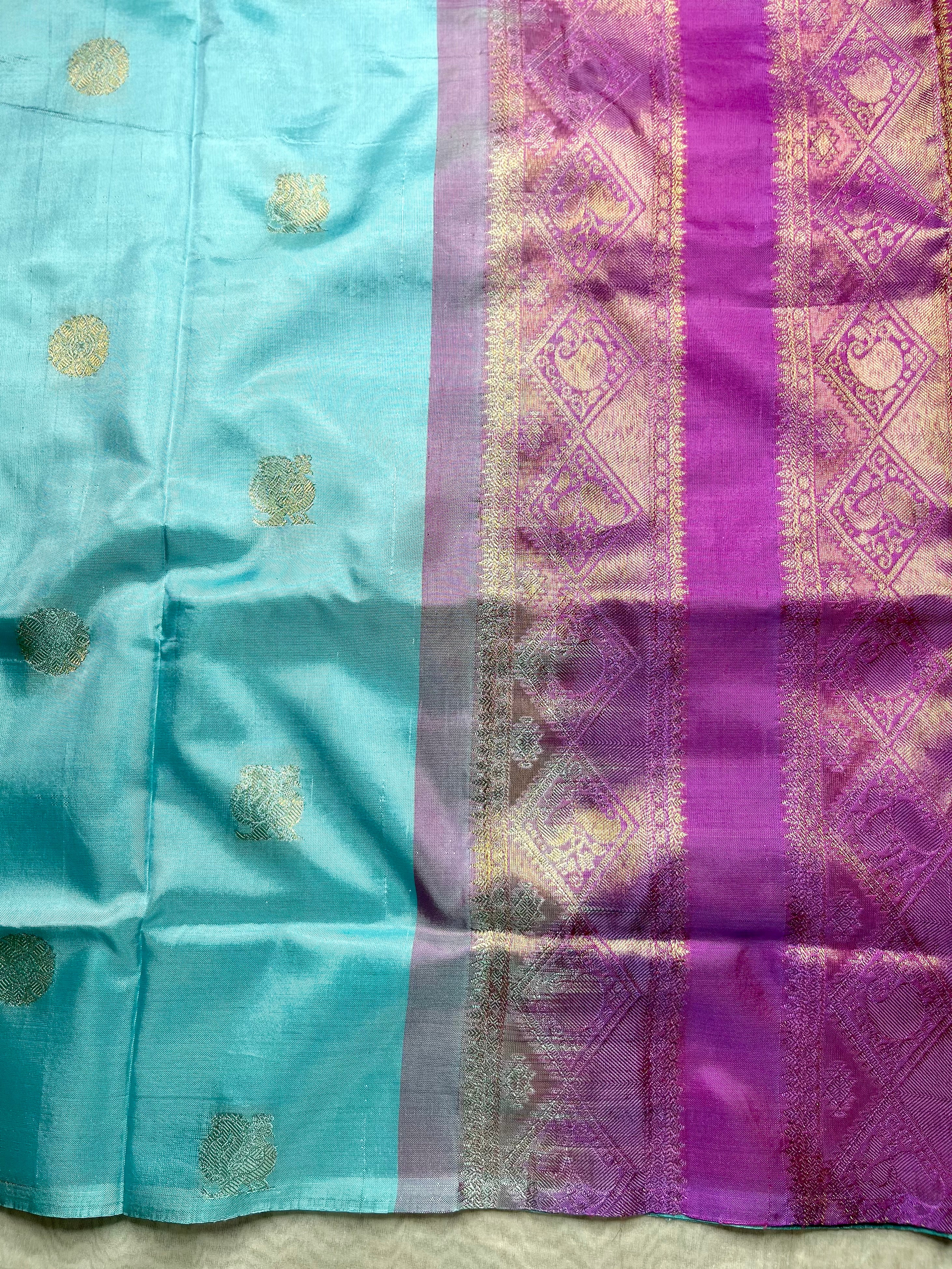 Handwoven Art Silk Saree -  Blizzard Blue + Fuchsia Purple