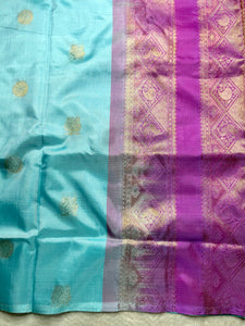 Handwoven Art Silk Saree -  Blizzard Blue + Fuchsia Purple
