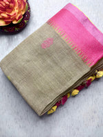 Load image into Gallery viewer, Handwoven Linen Saree - Warm Grey+ Persian Pink
