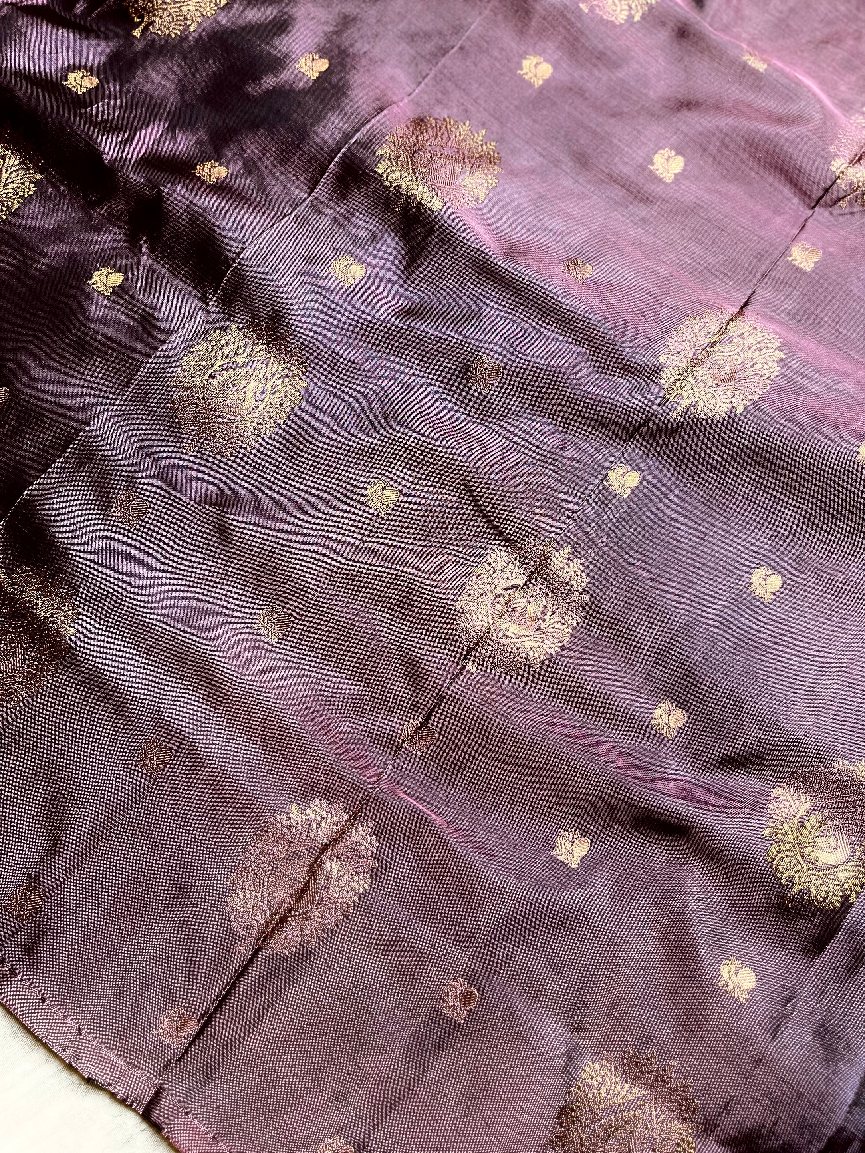 Handwoven Art Silk Saree - Congo Brown +  Rose Bud Cherry