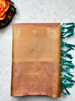 Load image into Gallery viewer, Handwoven Art Silk Saree - Vivid Apricot +  Eastern Blue
