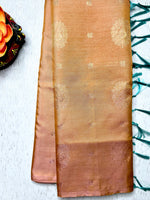 Load image into Gallery viewer, Handwoven Art Silk Saree - Vivid Apricot +  Eastern Blue
