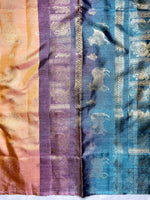 Load image into Gallery viewer, Handwoven Art Silk Saree - Vivid Apricot +  Eastern Blue
