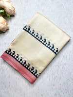 Load image into Gallery viewer, Handwoven Tussar Silk Saree - Mist White + Dusty Pink
