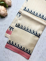 Load image into Gallery viewer, Handwoven Tussar Silk Saree - Mist White + Dusty Pink
