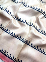Load image into Gallery viewer, Handwoven Tussar Silk Saree - Mist White + Dusty Pink
