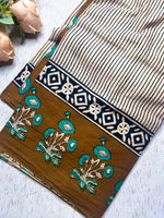 Load image into Gallery viewer, Handcrafted Cotton Saree - Soft Cream + Medium Brown

