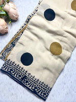 Load image into Gallery viewer, Handcrafted Cotton Saree -  Mist Cream + Sand Brown
