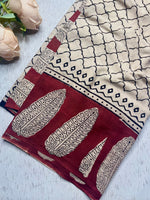 Load image into Gallery viewer, Handcrafted Cotton Saree - Peach Cream+ Persian Red

