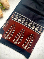 Load image into Gallery viewer, Handcrafted Cotton Saree -  Pearl Black + Dark  Brown
