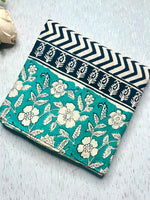 Load image into Gallery viewer, Handcrafted Cotton Saree - Black Cream + Turquoish Blue
