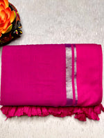 Load image into Gallery viewer, Handwoven Cotton Saree - Magenta + Persian Rose
