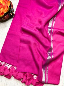Handwoven Cotton Saree - Magenta + Persian Rose