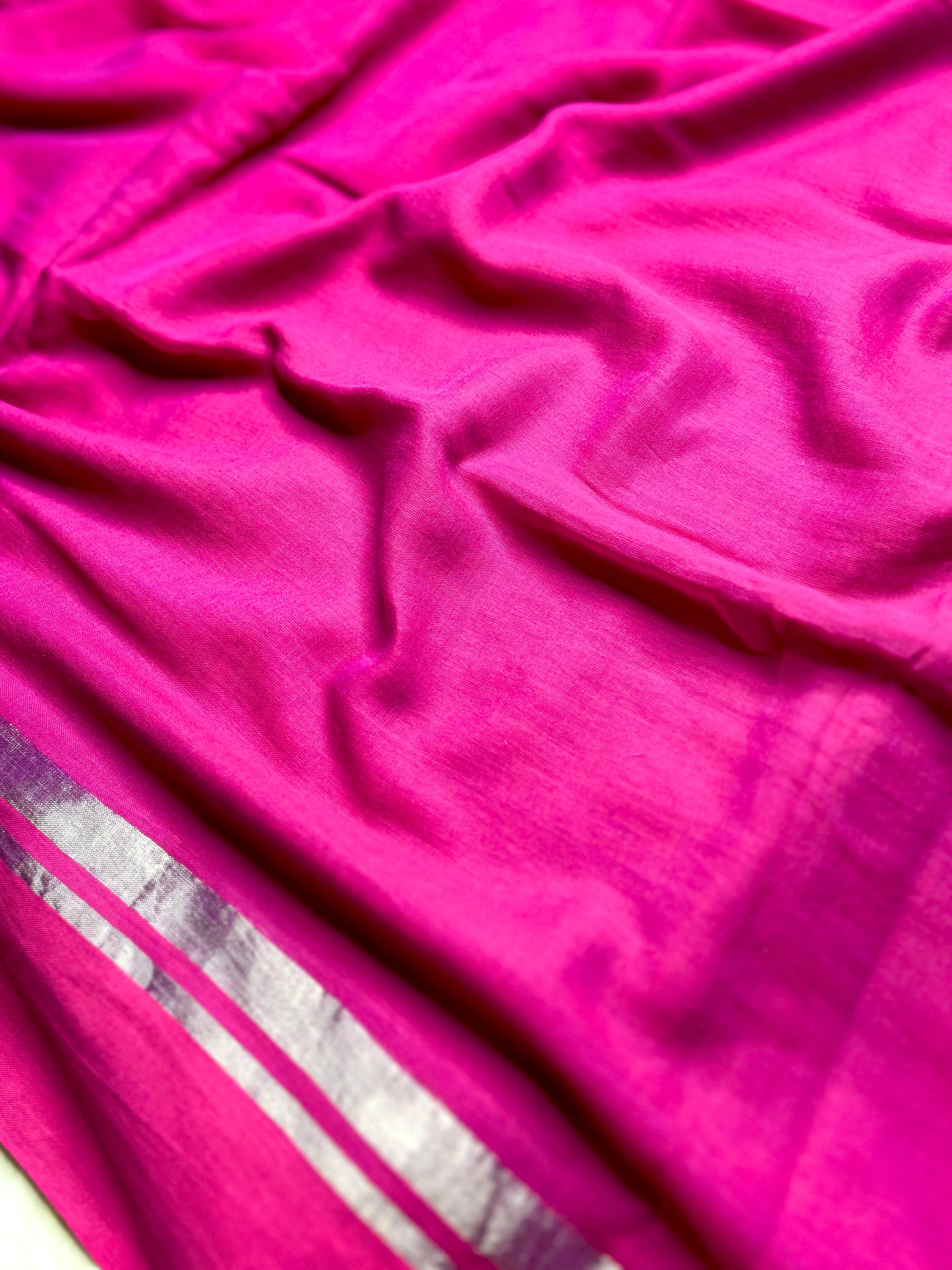 Handwoven Cotton Saree - Magenta + Persian Rose