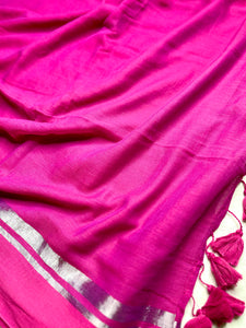 Handwoven Cotton Saree - Magenta + Persian Rose