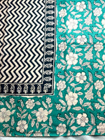 Load image into Gallery viewer, Handcrafted Cotton Saree - Black Cream + Turquoish Blue
