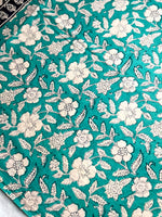 Load image into Gallery viewer, Handcrafted Cotton Saree - Black Cream + Turquoish Blue
