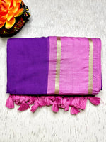 Load image into Gallery viewer, Handwoven Cotton Saree - Electric Violet + Flamingo Pink
