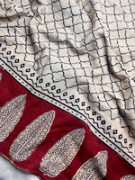 Load image into Gallery viewer, Handcrafted Cotton Saree - Peach Cream+ Persian Red
