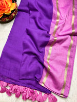 Load image into Gallery viewer, Handwoven Cotton Saree - Electric Violet + Flamingo Pink
