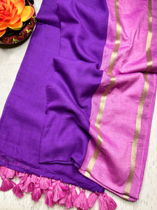 Handwoven Cotton Saree - Electric Violet + Flamingo Pink