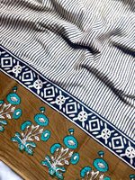 Load image into Gallery viewer, Handcrafted Cotton Saree - Soft Cream + Medium Brown

