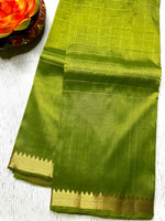 Load image into Gallery viewer, Handwoven Mangalgiri Silk Cotton Saree - Trendy Green + Gold
