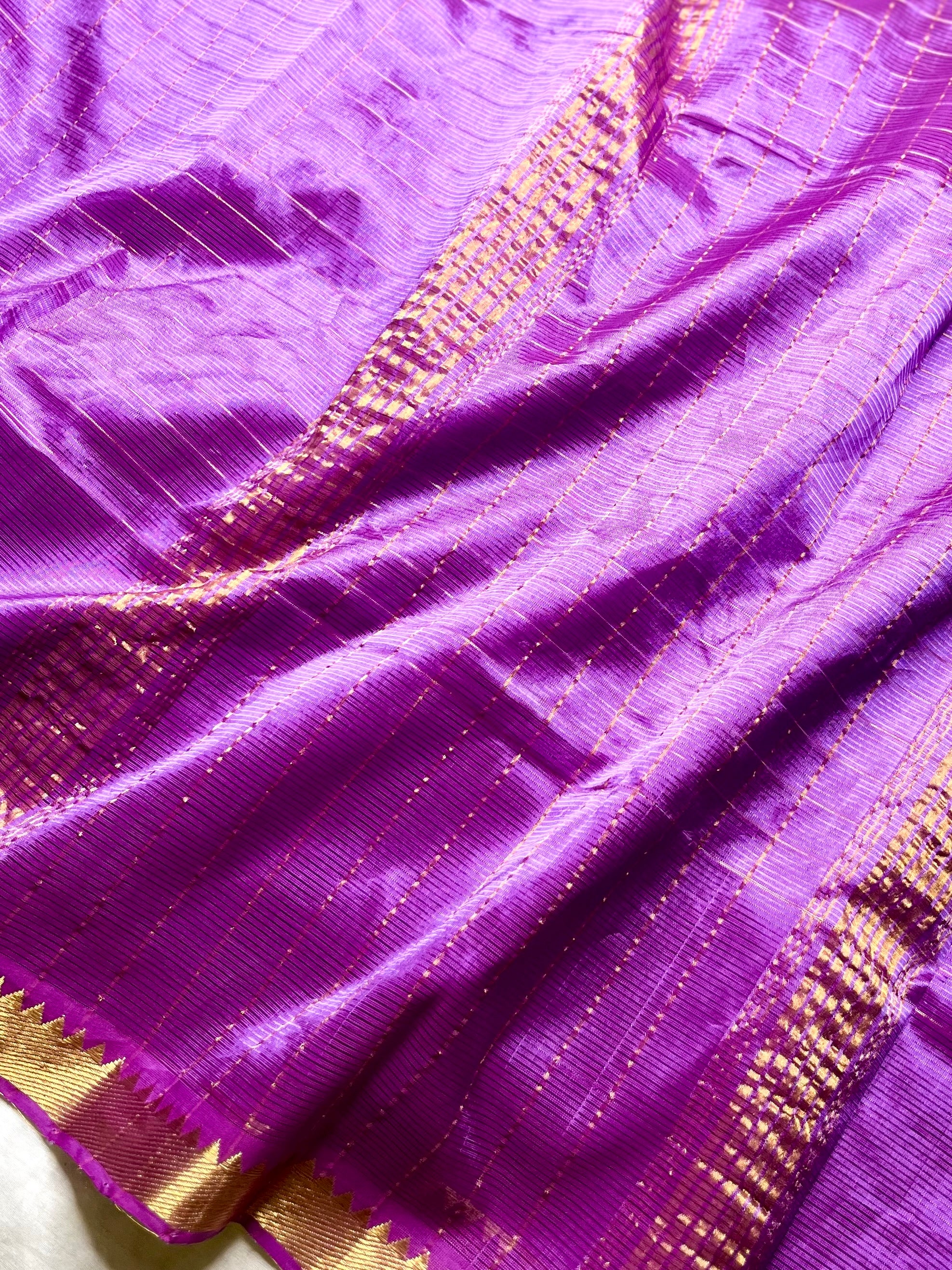 Handwoven Mangalgiri Silk Cotton Saree - Bright Lavender + Gold