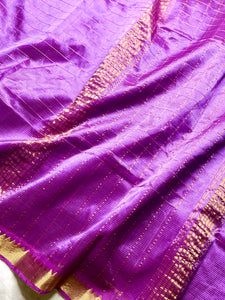 Handwoven Mangalgiri Silk Cotton Saree - Bright Lavender + Gold