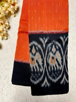 Load image into Gallery viewer, Handwoven Pochampally Cotton Saree - Orange + Black
