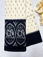 Load image into Gallery viewer, Handwoven Pochampally Cotton Saree - Cream + Black
