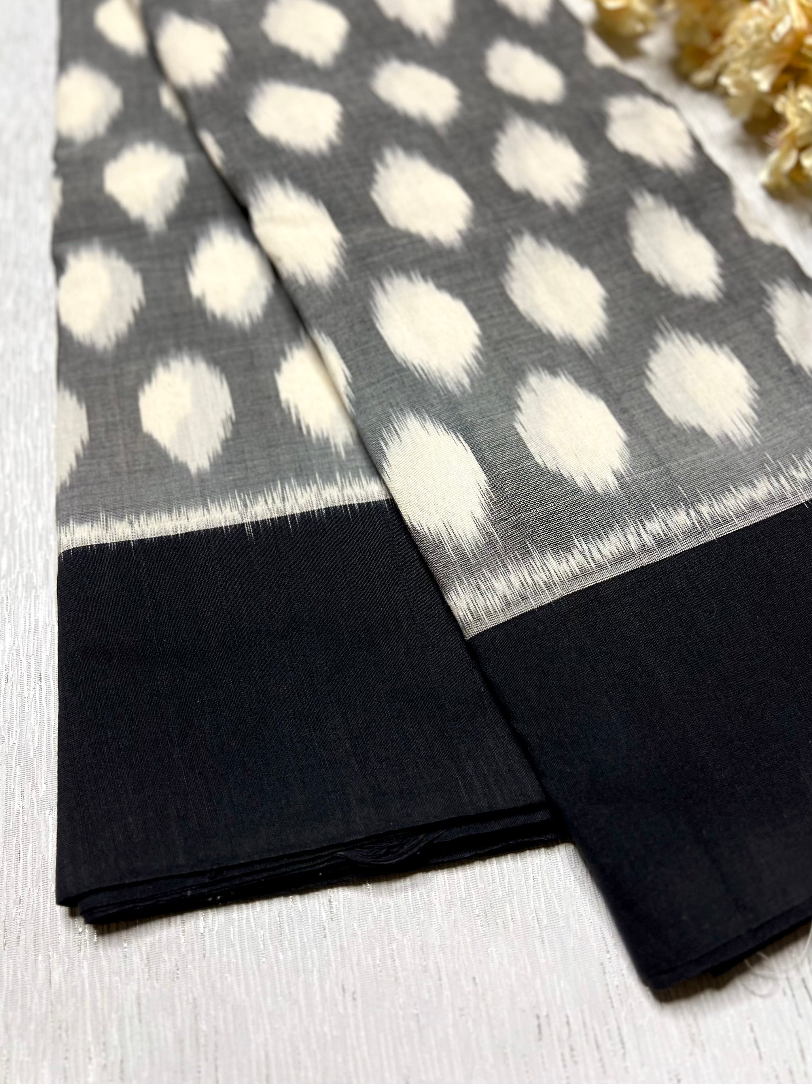 Handwoven Pochampally Cotton Saree - Classic Gray + Black