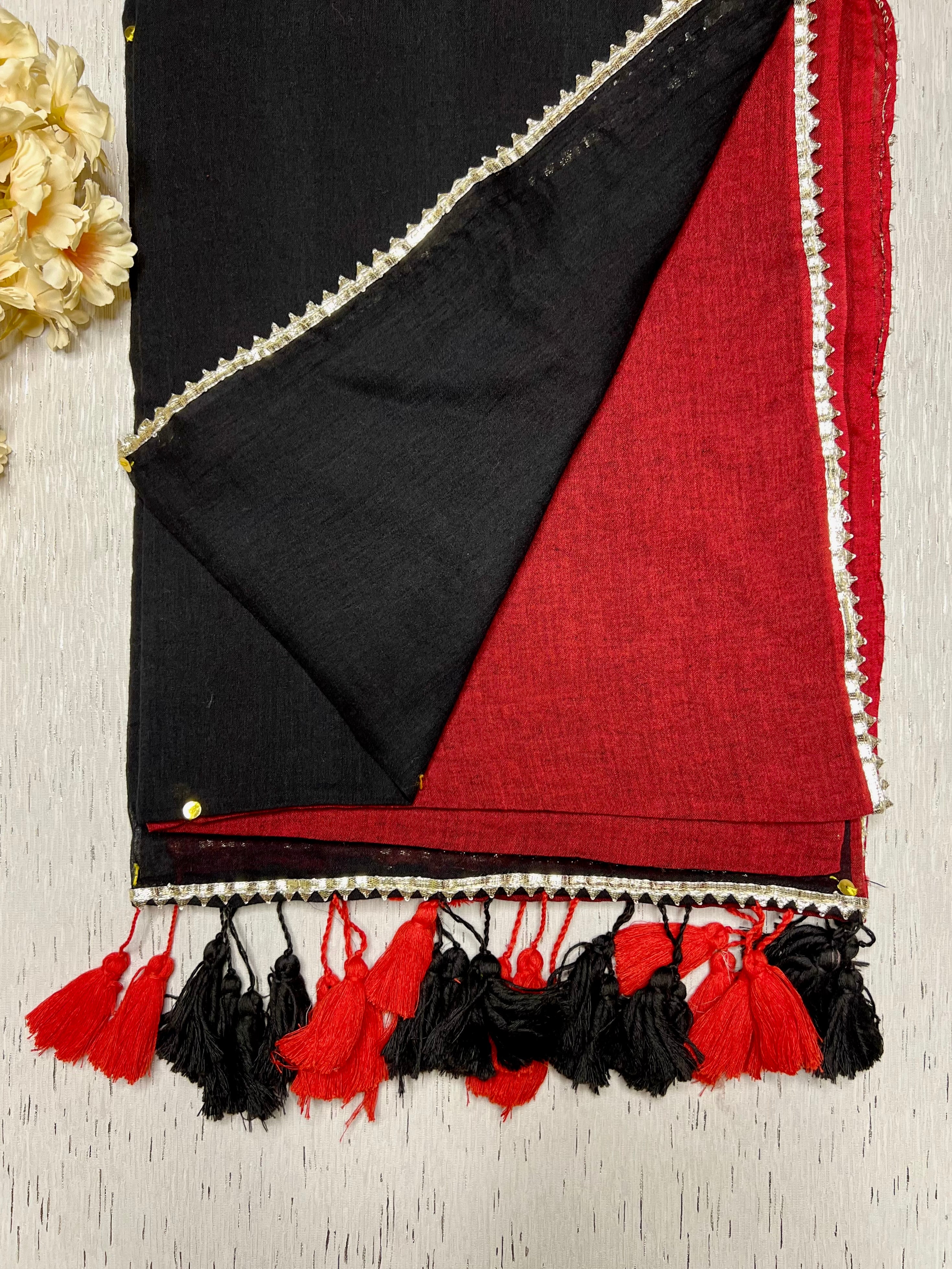 Handwoven Cotton Saree - Red + Black