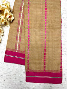 Handwoven Begampuri Cotton Saree - Cashmere Beige + Brilliant Rose