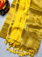 Load image into Gallery viewer, Handwoven Cotton Saree - Sunflower Yellow+ Shimmer Gold
