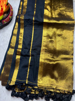 Load image into Gallery viewer, Handwoven Cotton Saree - Pearl Black + Shimmer Gold
