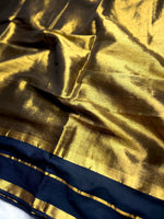 Load image into Gallery viewer, Handwoven Cotton Saree - Pearl Black + Shimmer Gold
