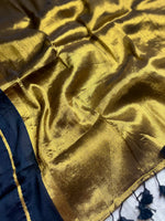Load image into Gallery viewer, Handwoven Cotton Saree - Pearl Black + Shimmer Gold
