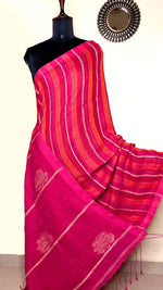 Load image into Gallery viewer, Handwoven Linen Saree - Deep Pink + Flamingo Orange
