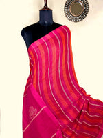 Load image into Gallery viewer, Handwoven Linen Saree - Deep Pink + Flamingo Orange
