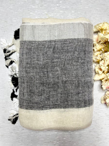 Handwoven Linen Saree - Pearl White + Sky Gray