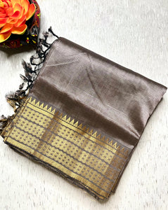 Handwoven Mangalgiri Silk Cotton Saree - Twilight + Gold