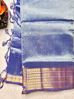 Load image into Gallery viewer, Handwoven Mangalgiri Silk Cotton Saree - Cold Blue + Gold
