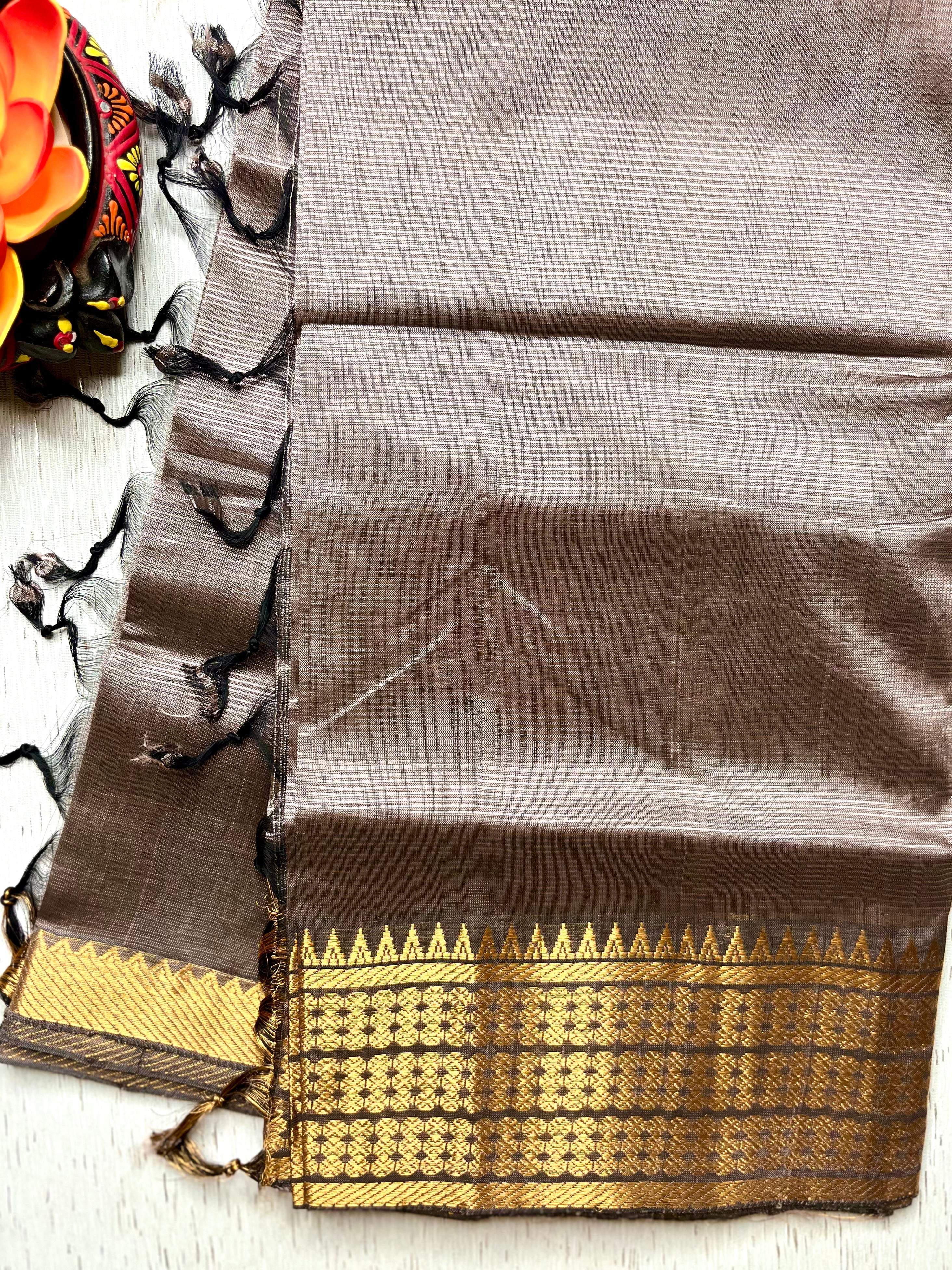 Handwoven Mangalgiri Silk Cotton Saree - Twilight + Gold